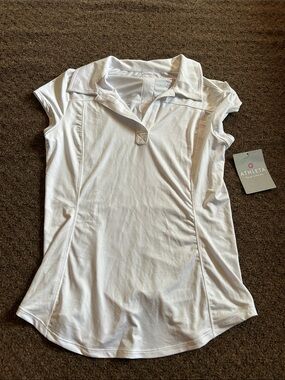 Athleta White Cap-Sleeve Polo Performance Tee